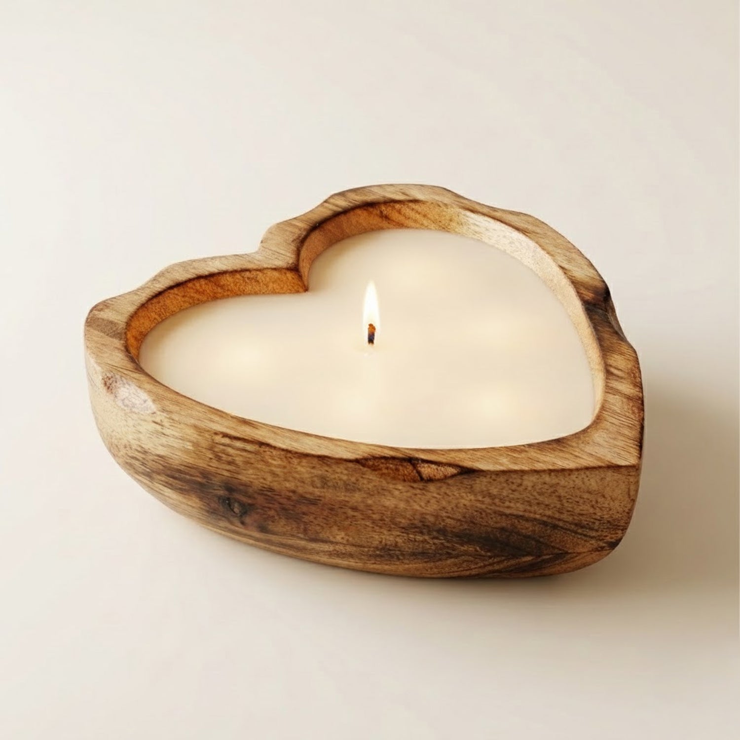 Handcrafted Heart-Shaped Wooden Candle Secondary image