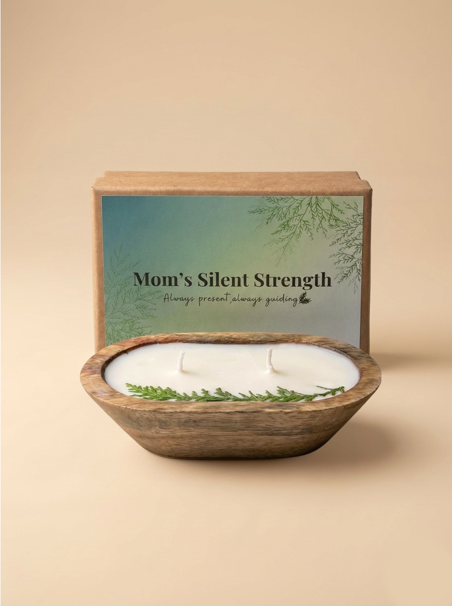 Mom’s Silent Strength dough bowl candle gift with botanical decor and Mother’s Day gift box
