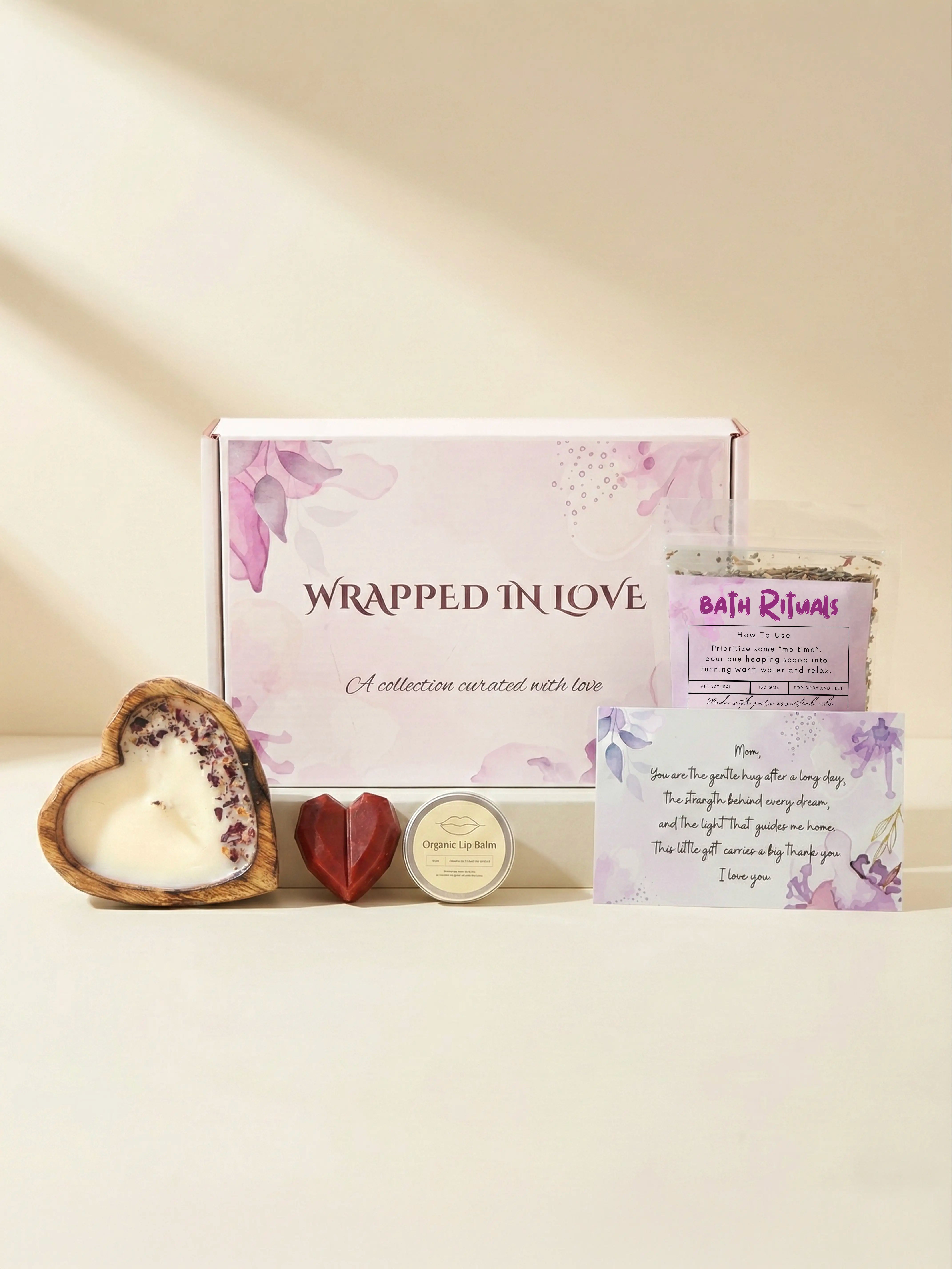 Mother’s Day Heart Candle Gift Box – Spa Self Care Gift Set for Mom with Bath Soak & Organic Lip Balm Secondary image