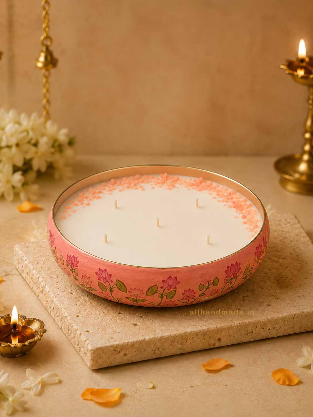 Blush Pink Floral Printed Urli Candle Main image