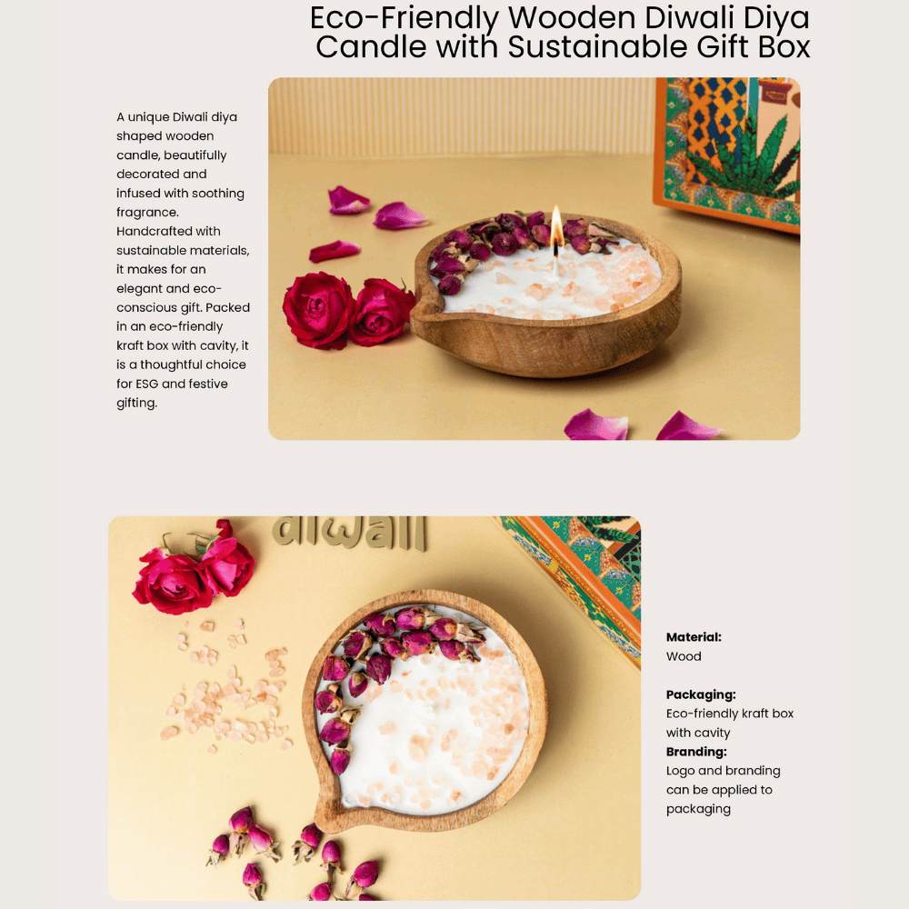 Eco-Friendly Wooden Diya Candle – Sustainable Diwali ESG Gift for Corporate Gifting