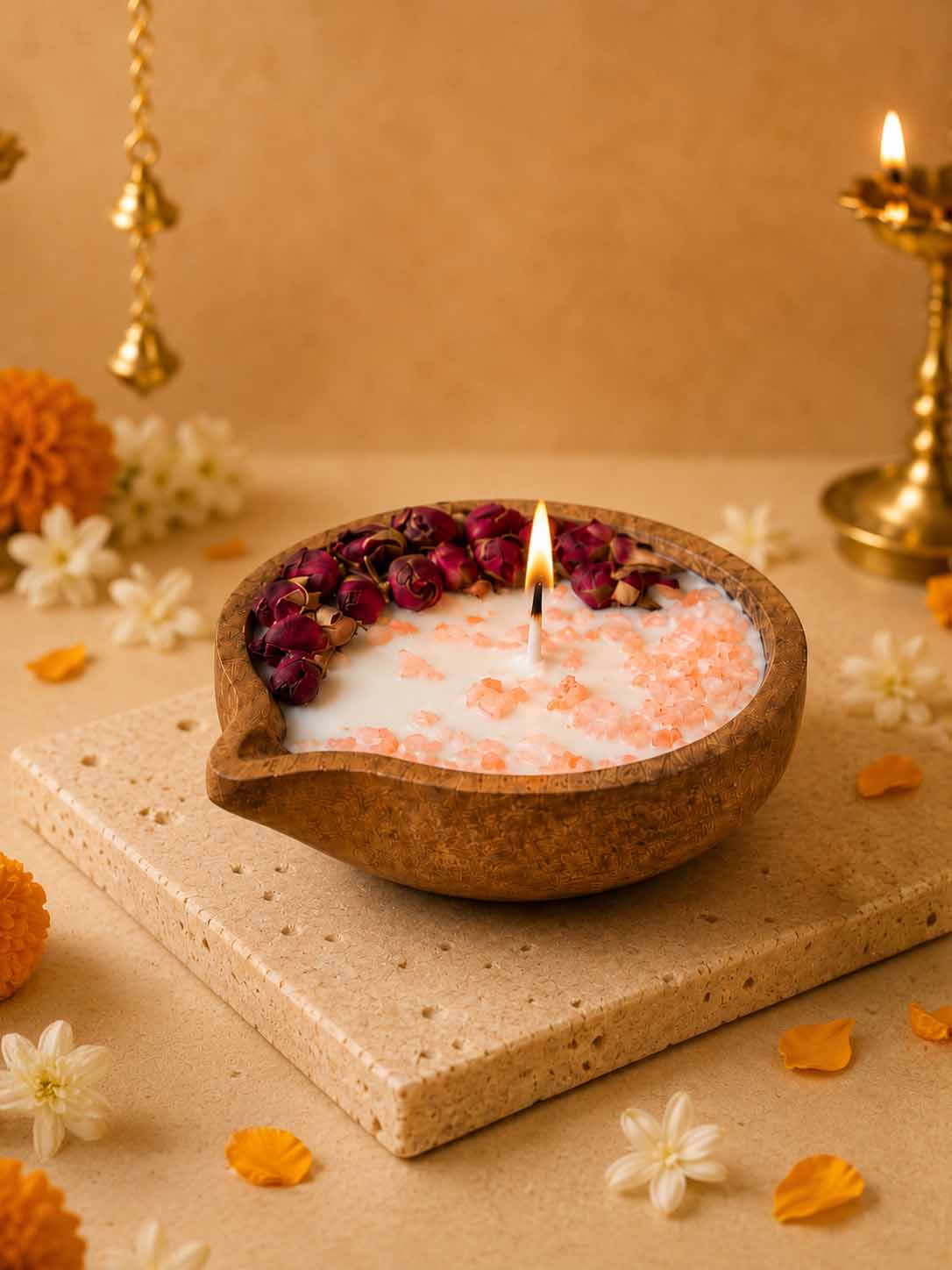 Handcrafted Wooden Diya Candle for Diwali Gifts